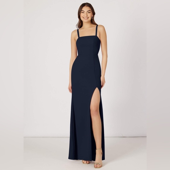 Azazie Gianetta Bridesmaid Dress - Crepe, Navy - Picture 1 of 6